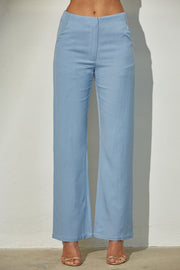 BLUE LINEN STRAIGHT LEG PANT SET