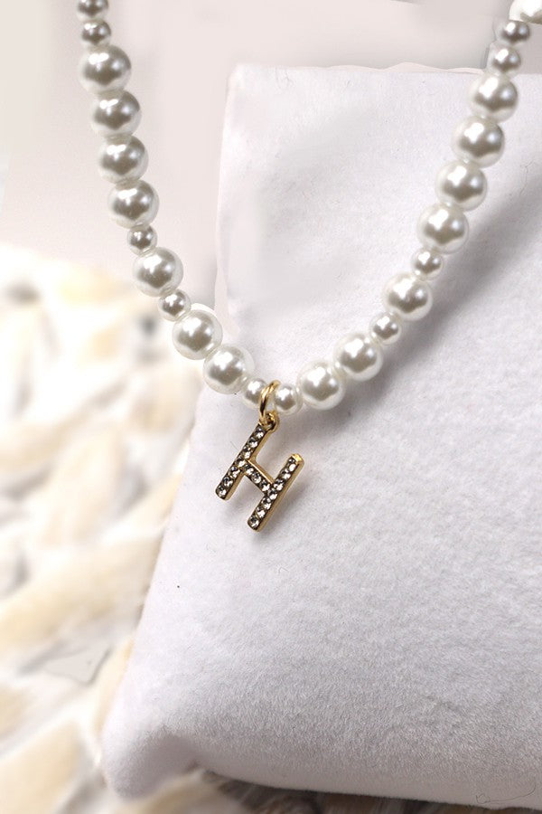 PEARL RHINESTONE INITIA NECKLACE