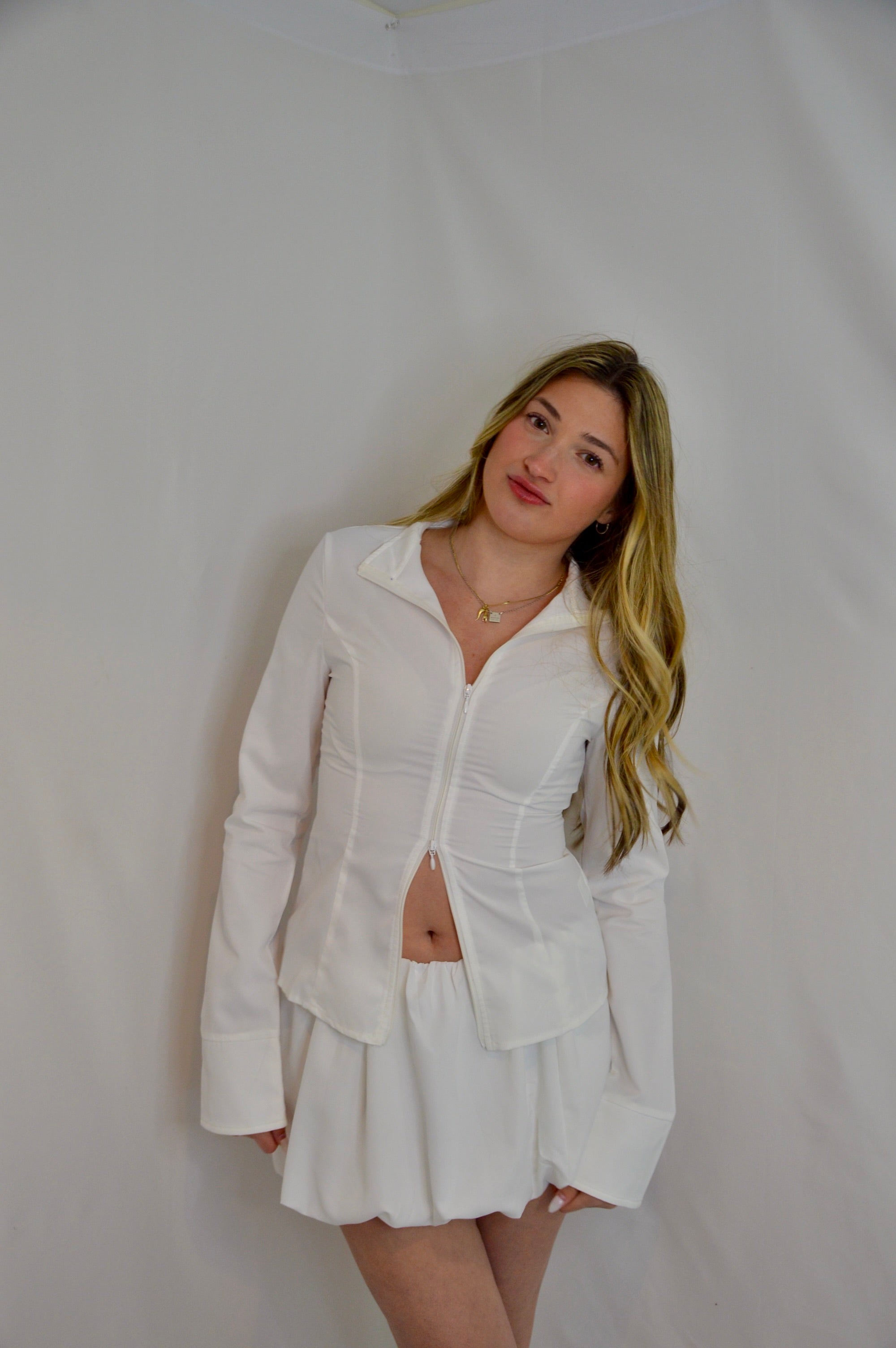 WHITE BUBBLE SKIRT SET