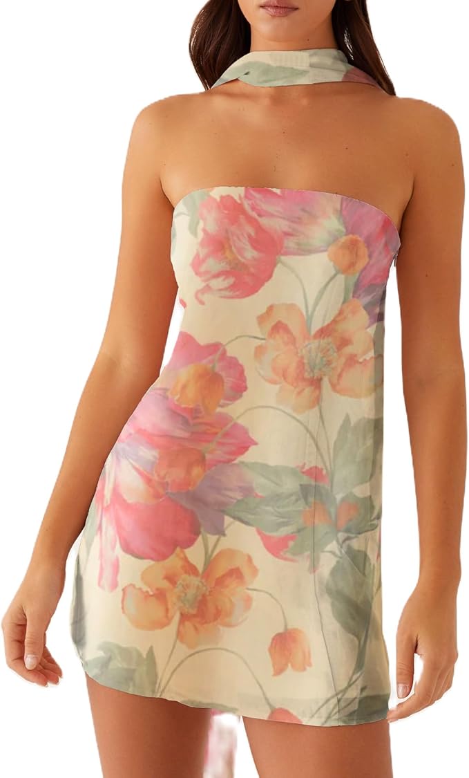FLORAL STRAPLESS DRESS