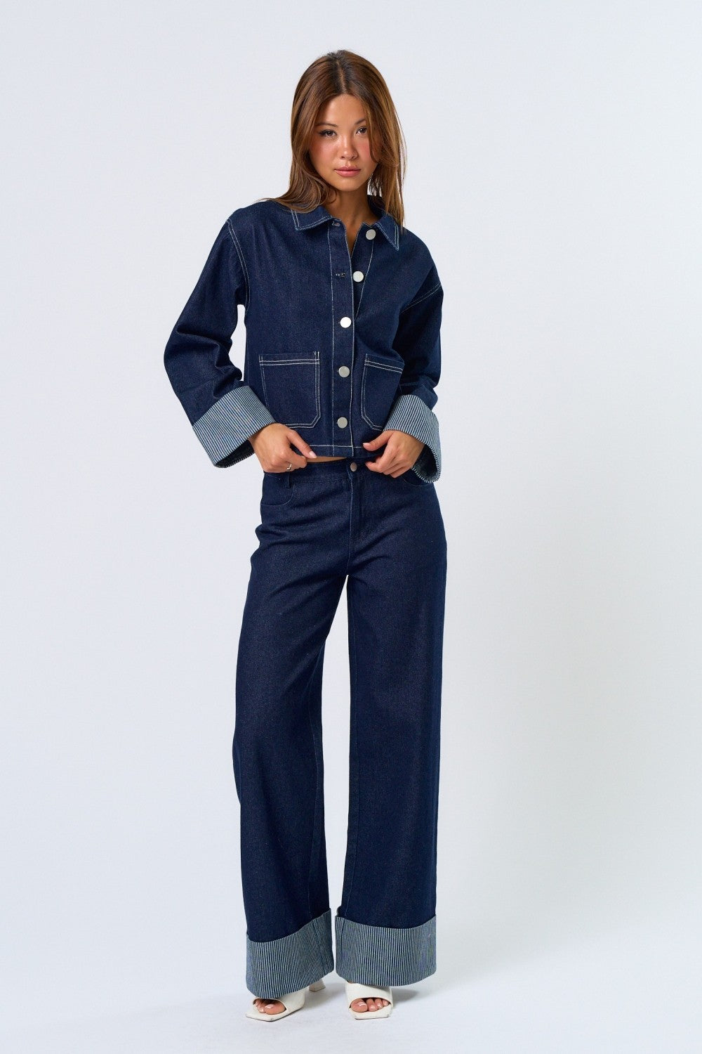 LOW RISE WIDE LEG CUFF DENIM
