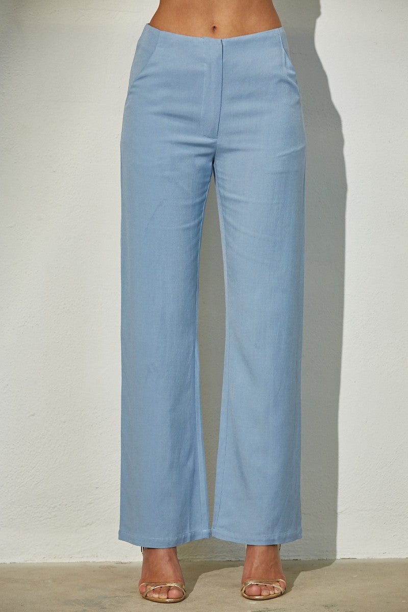 BLUE LINEN STRAIGHT LEG PANT SET