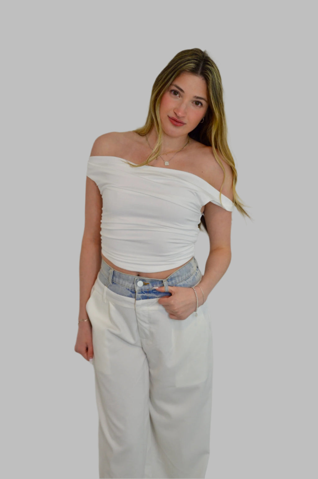 DENIM WAISTBAND WIDE LEG PANT