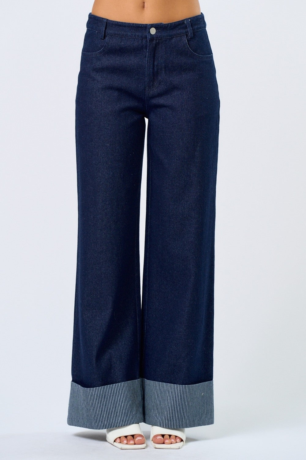 LOW RISE WIDE LEG CUFF DENIM